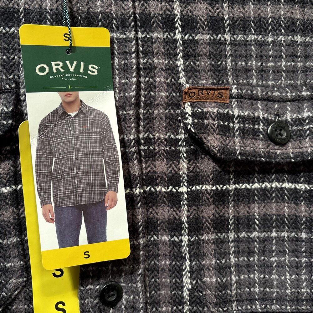 Orvis Shacket Plaid Flannel Gray Button Up Heavyweight Gorpcore Size Small NWT